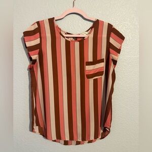 Lily White Pink and Brown Striped Blouse. Size Large. So cool and comfy.